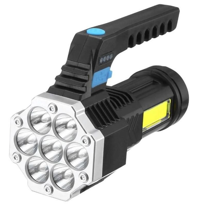 Linterna LED Potente con 7 Luces, 4 Niveles de Intensidad y Indicador de Batería