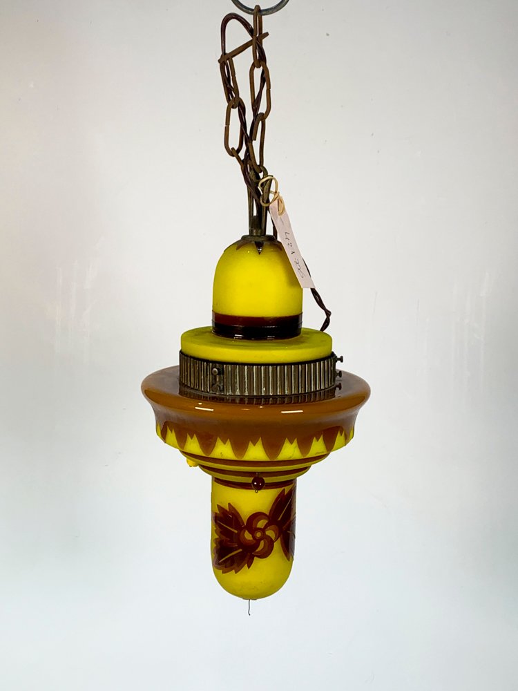 Colgante Francés de Cristal Amarillo y Marrón, Una Luz