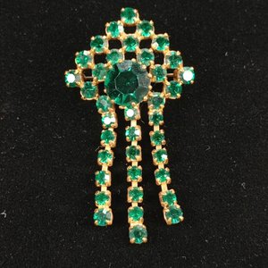 Prendedor Vintage Dorado con Piedras Verdes Esmeralda Fantasía - imagen 4