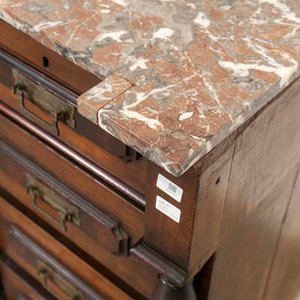 Cajonero Colonial de Nogal con Tapa de Mármol y Cuatro Cajones - imagen 2