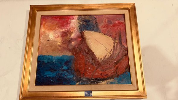 Pintura al óleo de un barco en el agua - imagen 1