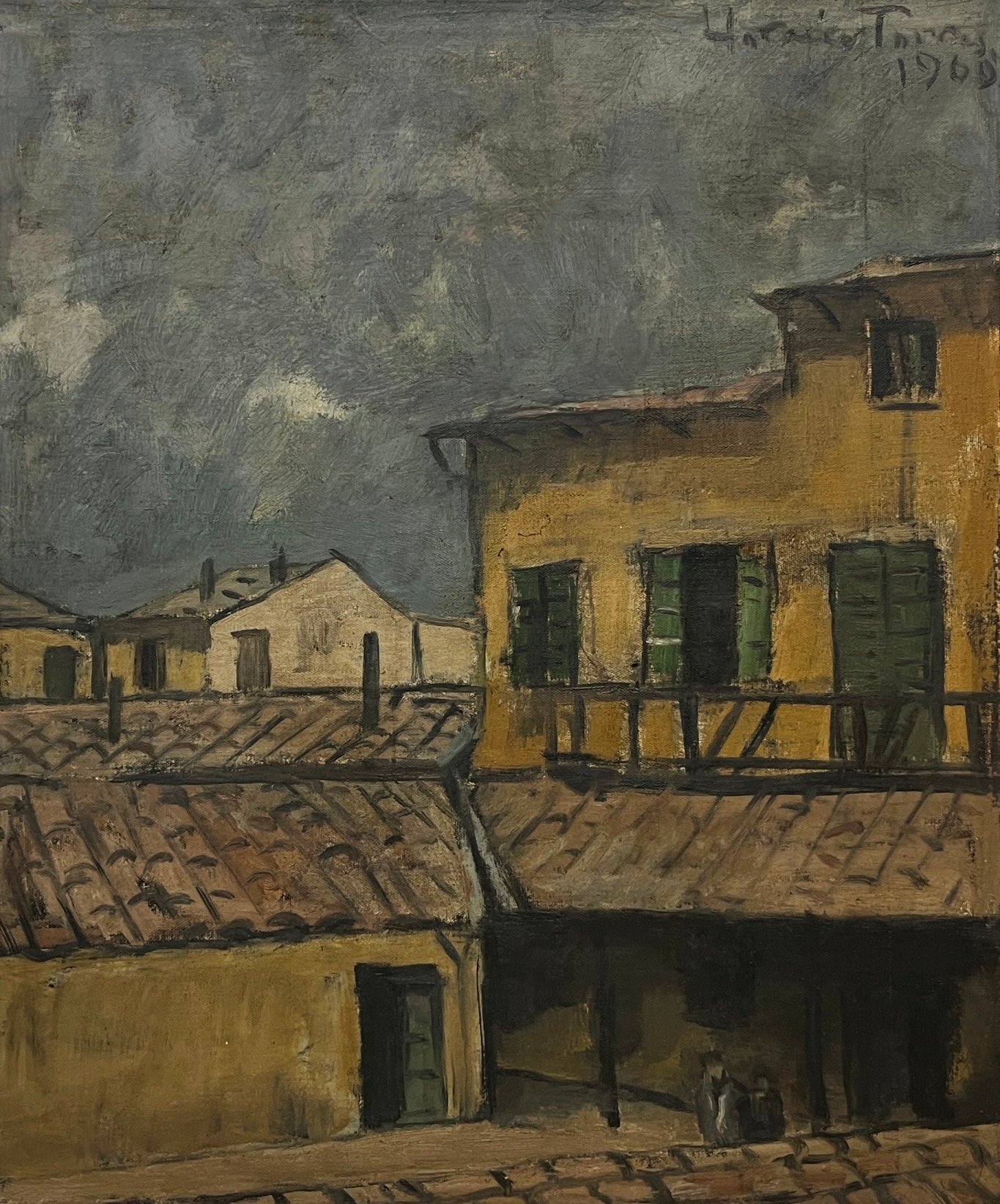 Pintura "Pueblo Italiano" de Horacio Torres - Óleo sobre Tela 60x50 cm (1960)