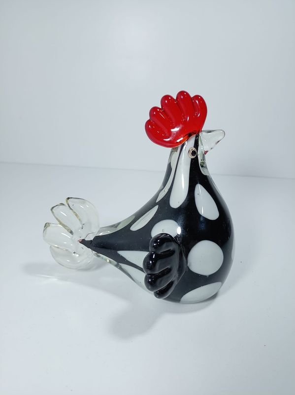 Figura Decorativa Gallo Cristal Soplado Negro y Blanco - imagen 1