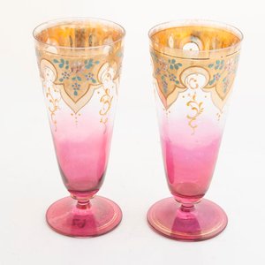 Jarra y 2 Vasos de Cristal Veneciano Esmaltado con Flores Rosas y Doradas - imagen 4