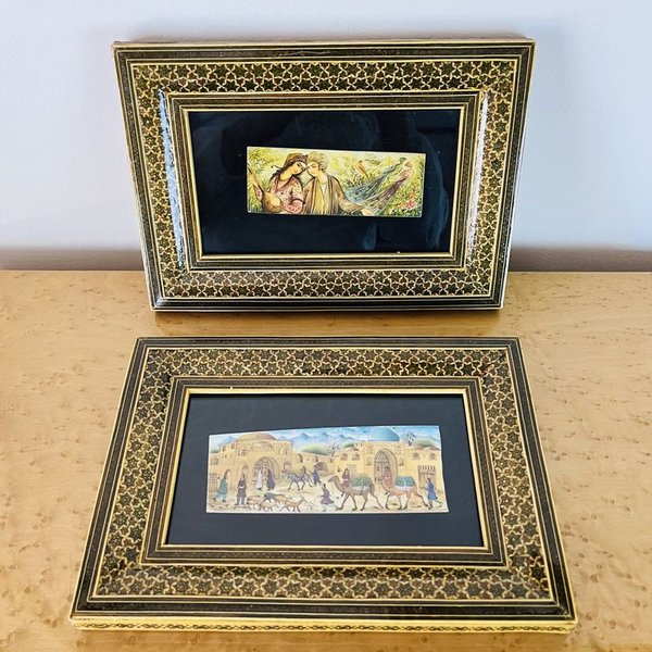 Cuadritos iranís marcos en madera trabajados y pintados a mano - imagen 1