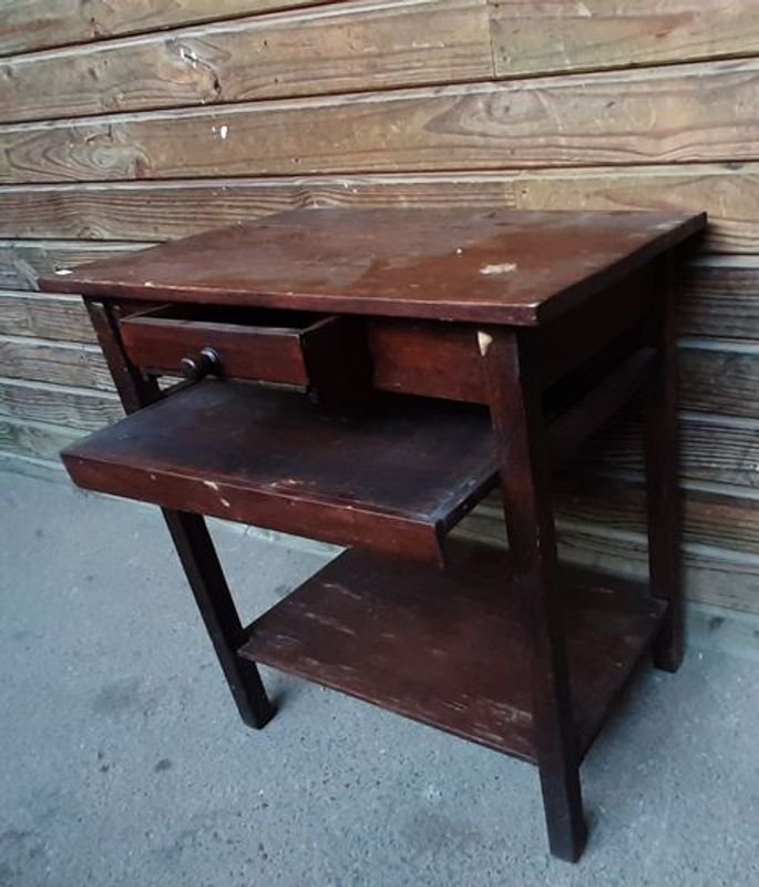 Mesa auxiliar con cajón estante y bandeja de madera - imagen 3