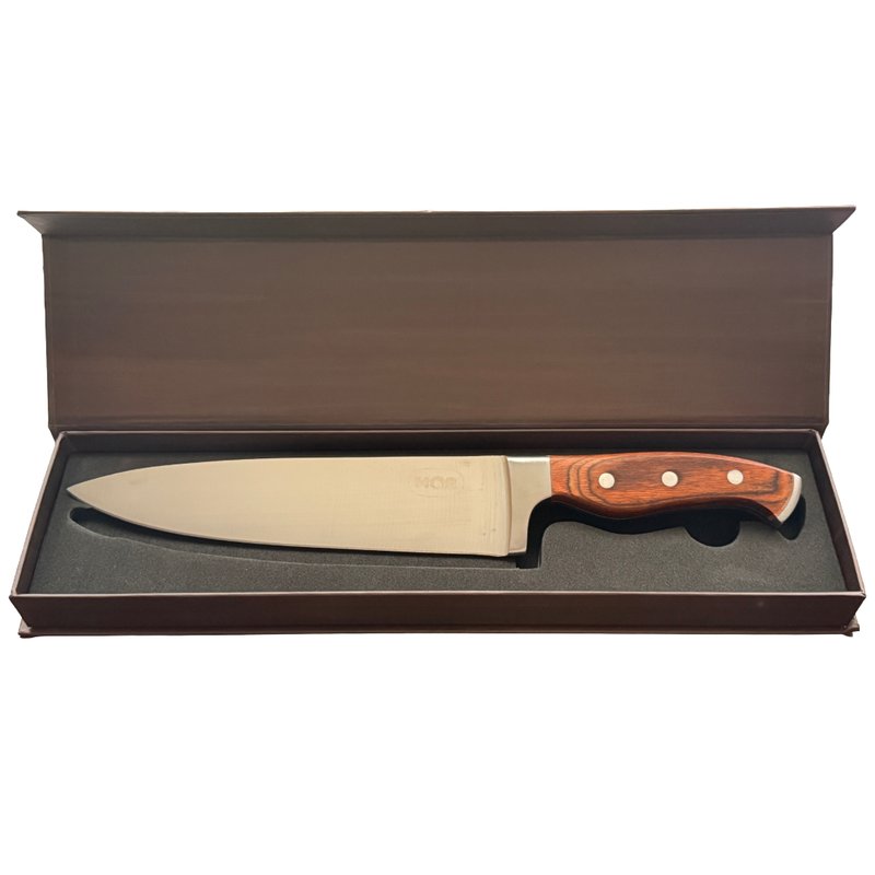 Cuchillo de Chef Mor 10" Acero Inoxidable con Mango de Madera y Estuche Magnético