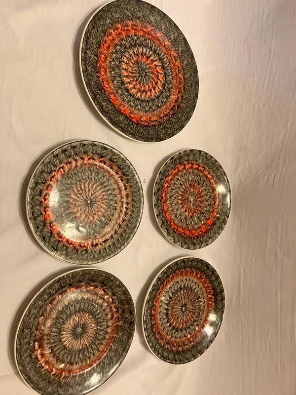 Conjunto de 5 Platos Decorativos Cerámica Vintage Diseño Mandala
