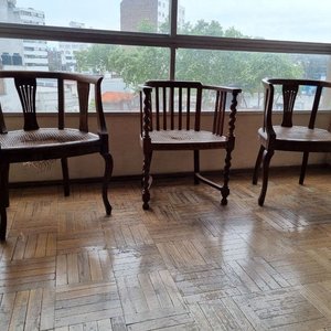 Set de 3 Sillones de Madera con Asiento de Esterilla para Restaurar - imagen 2