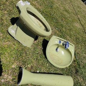 Juego de Baño Antiguo: Bidet, Inodoro y Lavamanos Verde - imagen 2