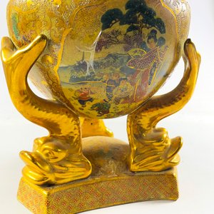 Potiche orietal en porcelana, tirante de animal mitológico de 42 cm - imagen 5