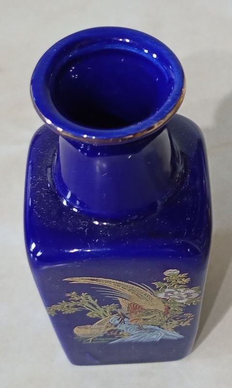 Jarrón de porcelana azul cobalto SANTINI con decoración de faisán - imagen 2