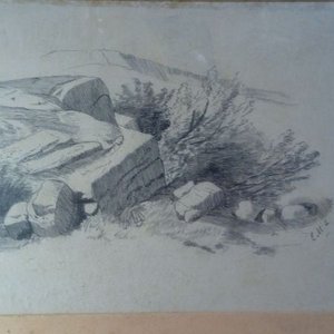 Lote anterior: dibujo a lápiz sobre papel que representa un paisaje natural 39x31