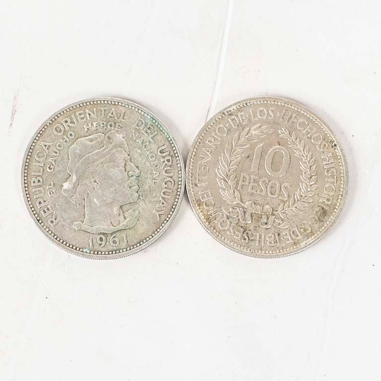 2 Monedas de Plata "El Gaucho" República Oriental del Uruguay 1961 - 10 Pesos