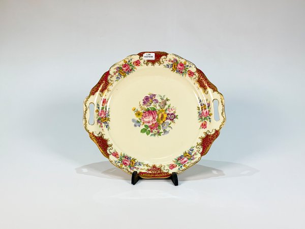Plato para Torta de Porcelana Rosenthal Beige y Bordeaux con Flores - imagen 1