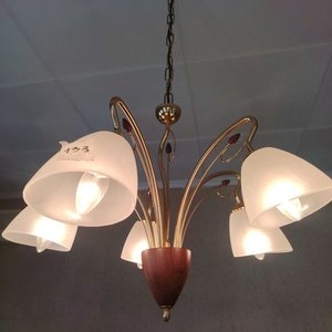 Lámpara Colgante de Bronce y Madera con 4 Picos de Luz - imagen 2