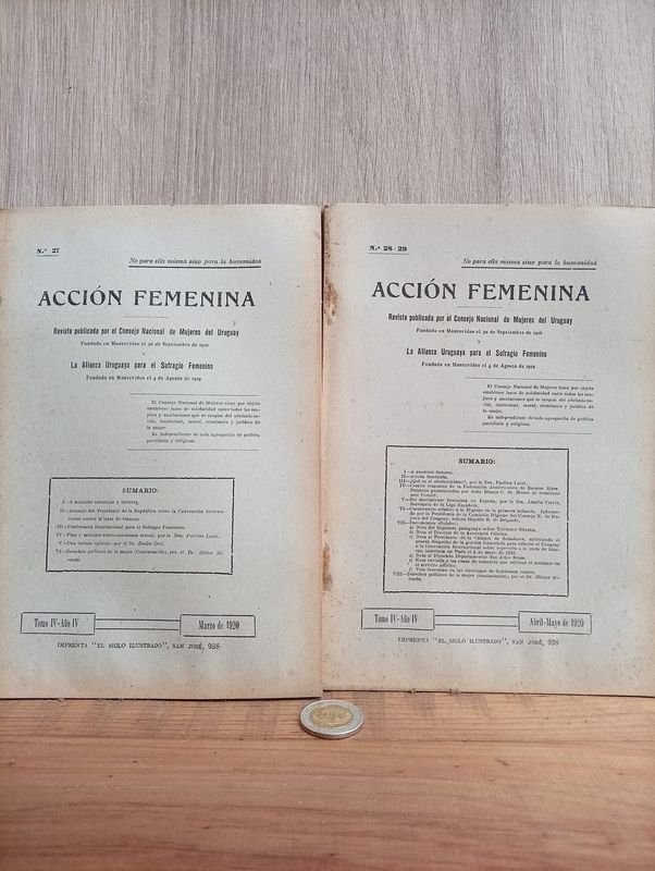 Acción Femenina: Revistas de 1917 y 1920 del Consejo Nacional de Mujeres del Uruguay