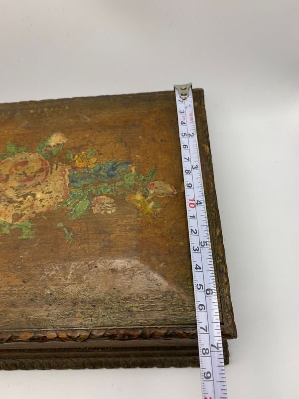 Antigua caja de madera con pintura floral - imagen 5
