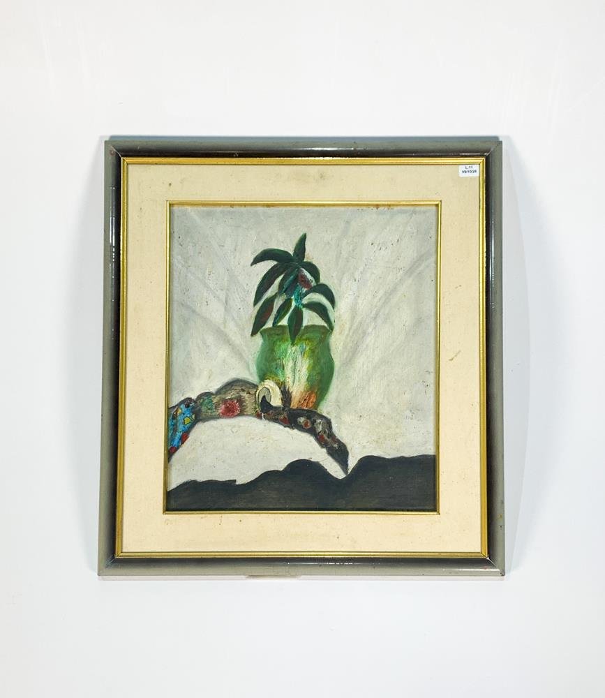 Cuadro Óleo "Maceta Verde con Planta" Firmado Nilda Poppolo