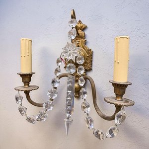 Elegante Pareja de Apliques de Bronce con Cristales Facetados - imagen 5