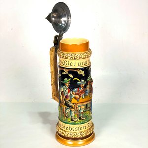 Jarra de Cerveza Alemana de Porcelana con Monograma y Tapa Metálica - imagen 4