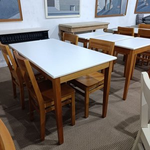 Mesa Rectangular Delfino Álvarez Madera Maciza Lustre Claro Tapa Blanca 1.30m - imagen 7
