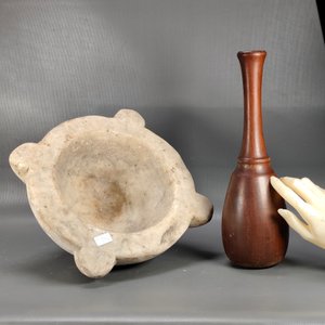 Antiguo Mortero de Mármol con Mano de Madera Noble - imagen 10