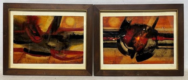 Dos Óleos Abstractos de Andrés Montani (20 x 29 cm) - imagen 1