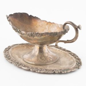 Salsera Oval de Plata Antigua con Plato - imagen 2