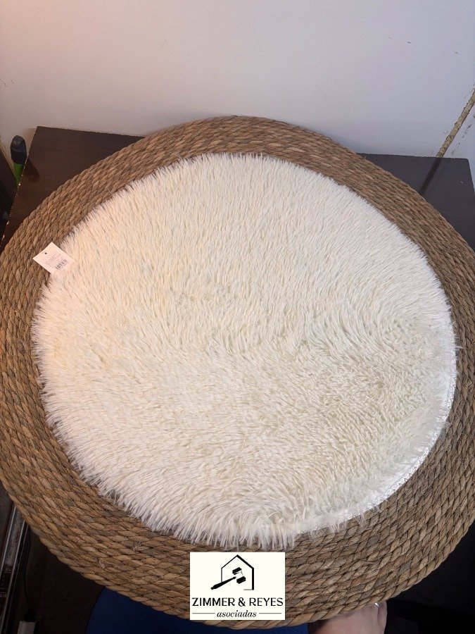 Alfombra Redonda de Yute y Pelo Sintético Blanco