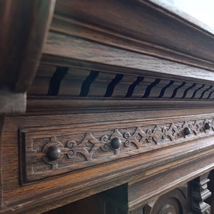 Alzada de Roble con Estantes y Puertas - Mueble Antiguo - imagen 7