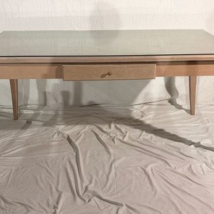 Escritorio/Mesa de Madera Clara con Cajón y Tapa de Vidrio - imagen 1