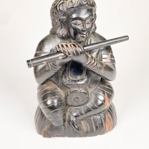 Figura de Madera Antigua: Diosa Tocando la Flauta, 26 cm - imagen 4