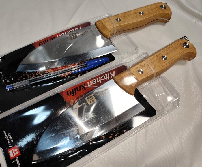 Juego de 2 Cuchillas de Cocina Acero Inoxidable con Mangos de Madera Remachados