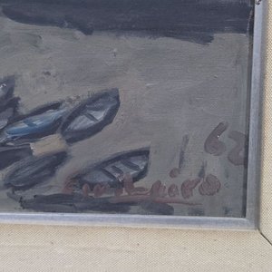 Óleo sobre lienzo del artista uruguayo Edgardo Riveiro, "Castillo en la Costa" - imagen 4