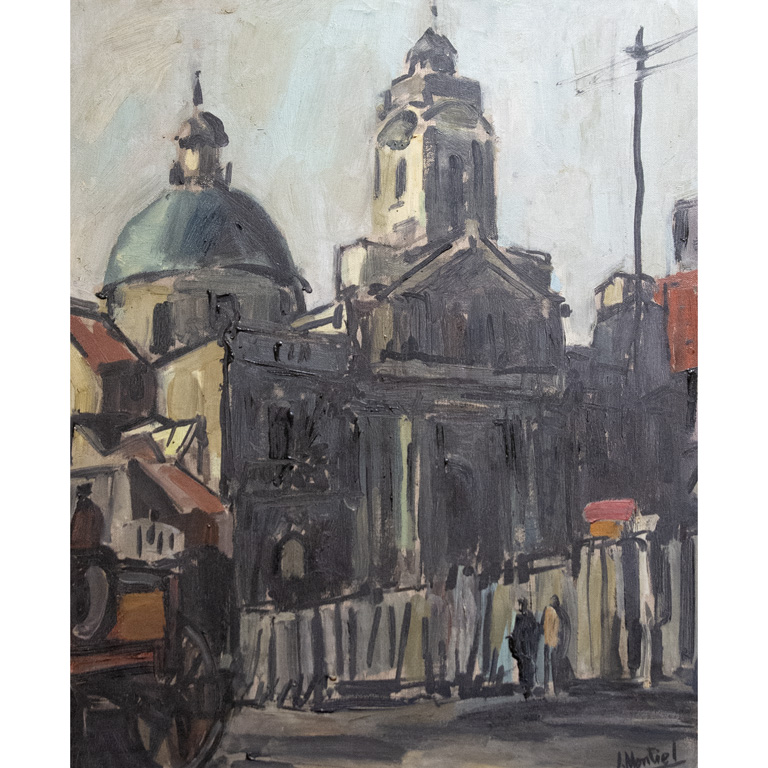Junio Montiel. Catedral. Óleo sobre tela, 45 x 36 cm. Firmado abajo derecha.