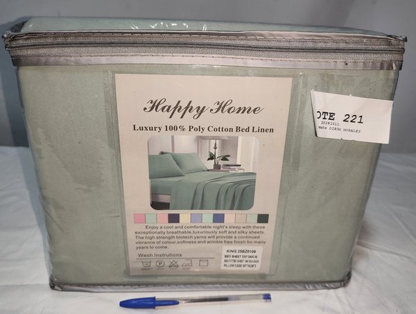 Juego de Sábanas King Size "Happy Home" 4 Piezas 100% Algodón Percal Color Verde - imagen 1