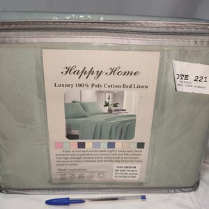 Juego de Sábanas King Size "Happy Home" 4 Piezas 100% Algodón Percal Color Verde - imagen 1