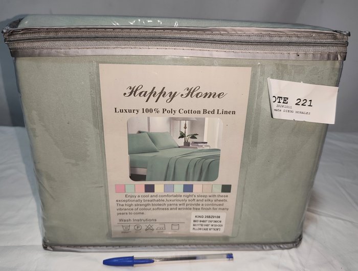 Juego de Sábanas King Size "Happy Home" 4 Piezas 100% Algodón Percal Color Verde
