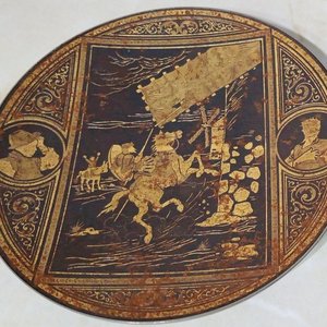 Plato Decorativo Vintage Damasquinado Toledano Don Quijote Sancho Panza Oro Plata - imagen 3