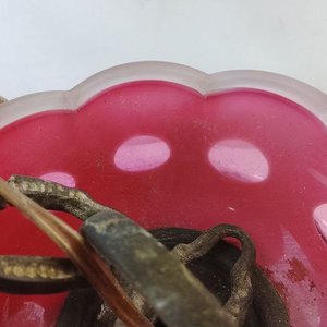 Antigua Araña de Techo de Cristal Prensado con Flores Pintadas a Mano - imagen 6