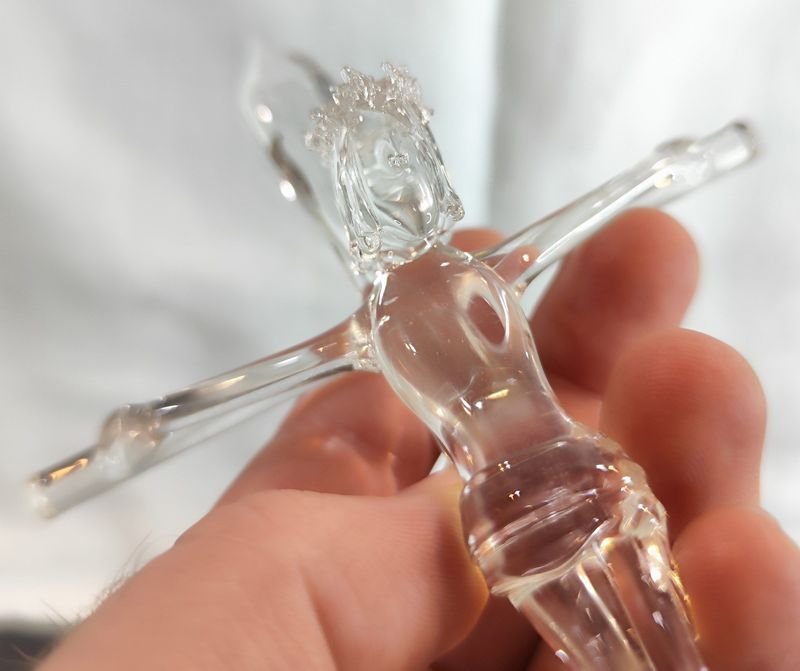 Crucifijo en cristal religioso con huevo de pascua ruso pintado a mano - imagen 5