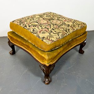 Banqueta Portuguesa Antigua Tapizado Floral en Caoba - imagen 3