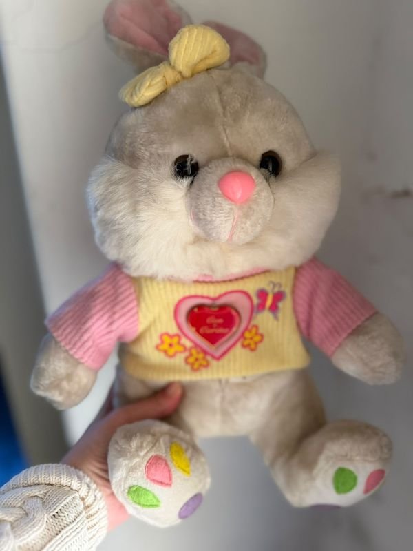 Peluche Conejo Rosa con Corazón y Mariposas