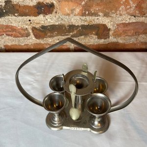 Huevera de Platina con Soporte y 4 Compoteras con Cucharitas - imagen 4