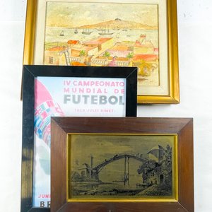 Lote de Tres Cuadros: Fútbol Mundial 1950, Puente y Escena Costera - imagen 1