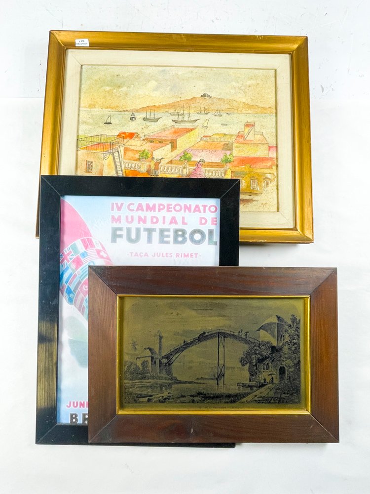 Lote de Tres Cuadros: Fútbol Mundial 1950, Puente y Escena Costera