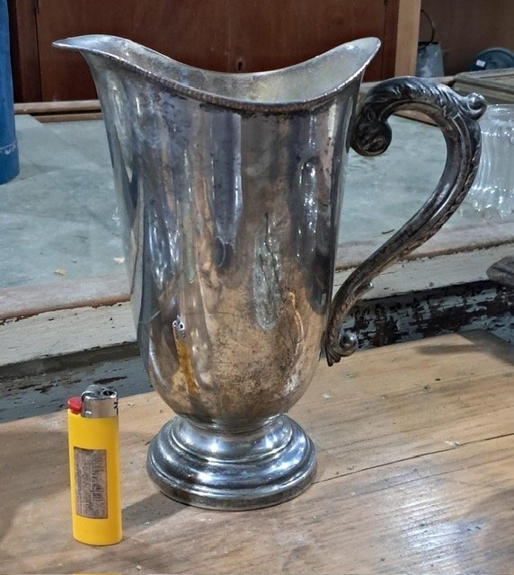 Jarra Italiana Antigua de Cobre con Baño de Plata