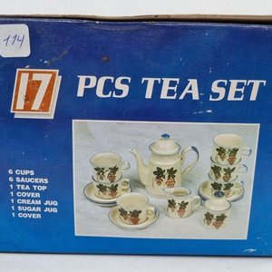Juego de Té Cerámica 17 Piezas Flores Azules y Amarillas con Inscripción 'A.S.' - imagen 5