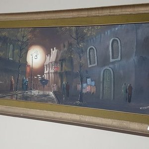 Cuadro al Óleo "Noche en la Ciudad" de M. Greew con Marco de Madera - imagen 2